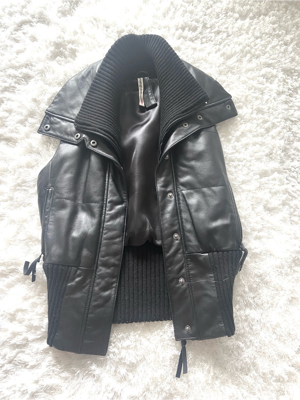 Young Fabulous & Broke Black Leather Rib-Trim Bomber Jacket